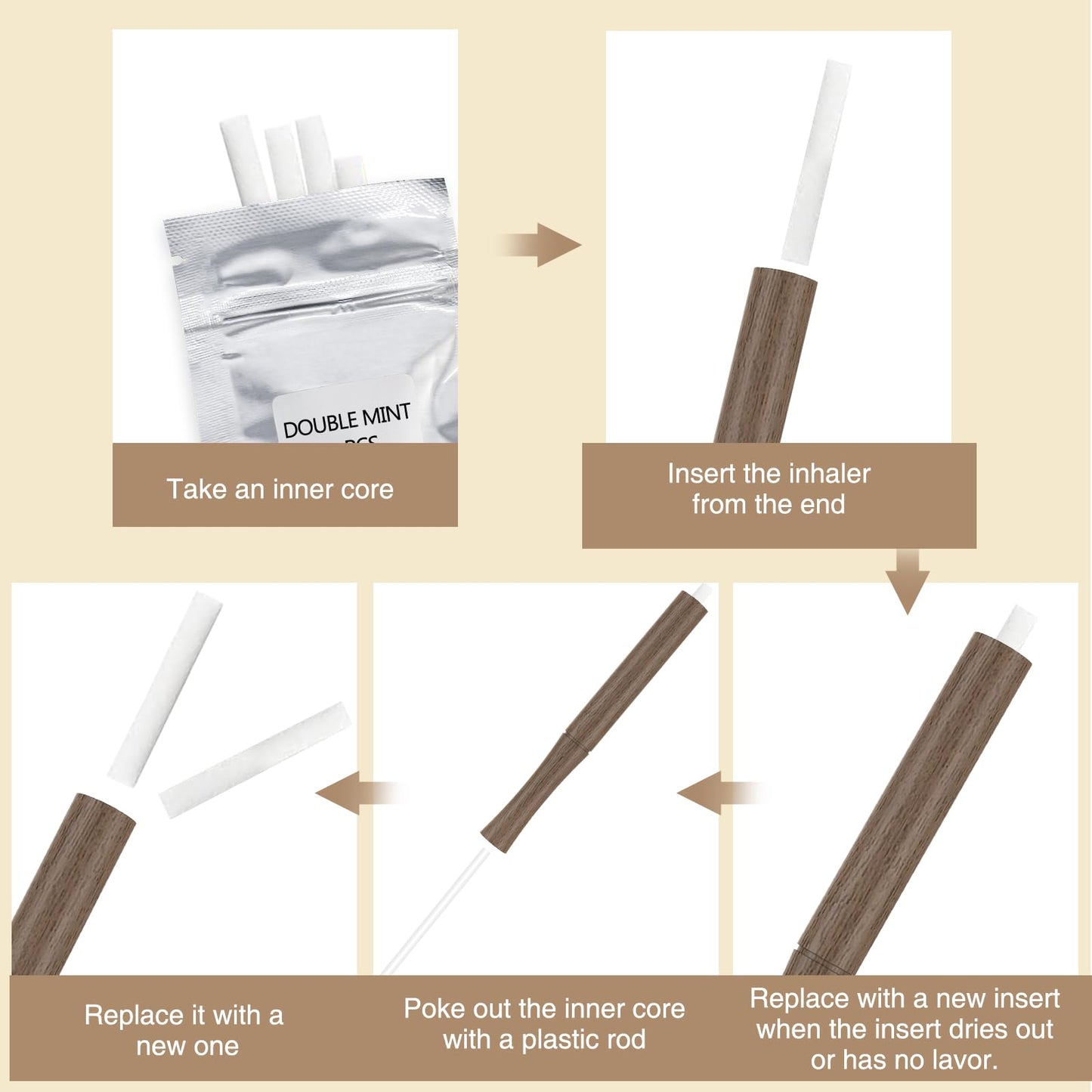 Smokeless Inhaler for Quit Smoking – 4 Inner Core Packs (Walnut)