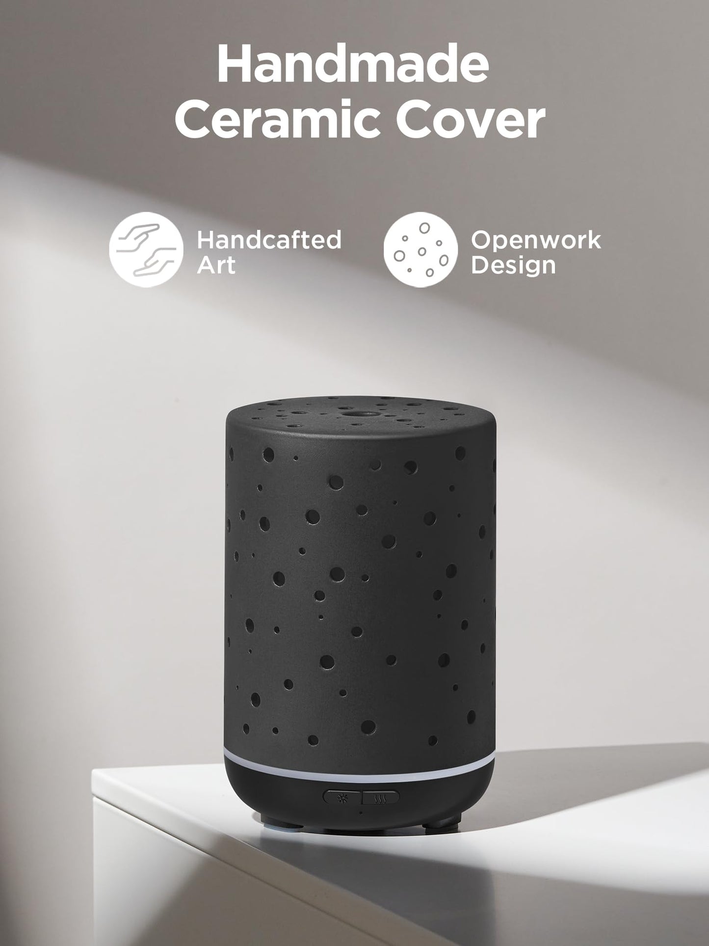 InnoGear 150ml Ceramic Essential Oil Diffuser – Ultrasonic Humidifier, 2 Mist Modes, Auto Off, Black