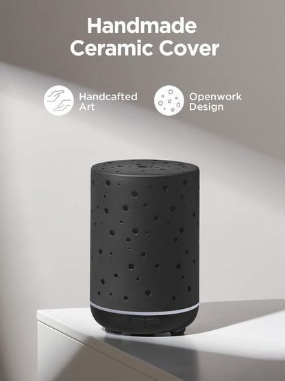 InnoGear 150ml Ceramic Essential Oil Diffuser – Ultrasonic Humidifier, 2 Mist Modes, Auto Off, Black