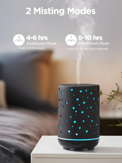 InnoGear 150ml Ceramic Essential Oil Diffuser – Ultrasonic Humidifier, 2 Mist Modes, Auto Off, Black