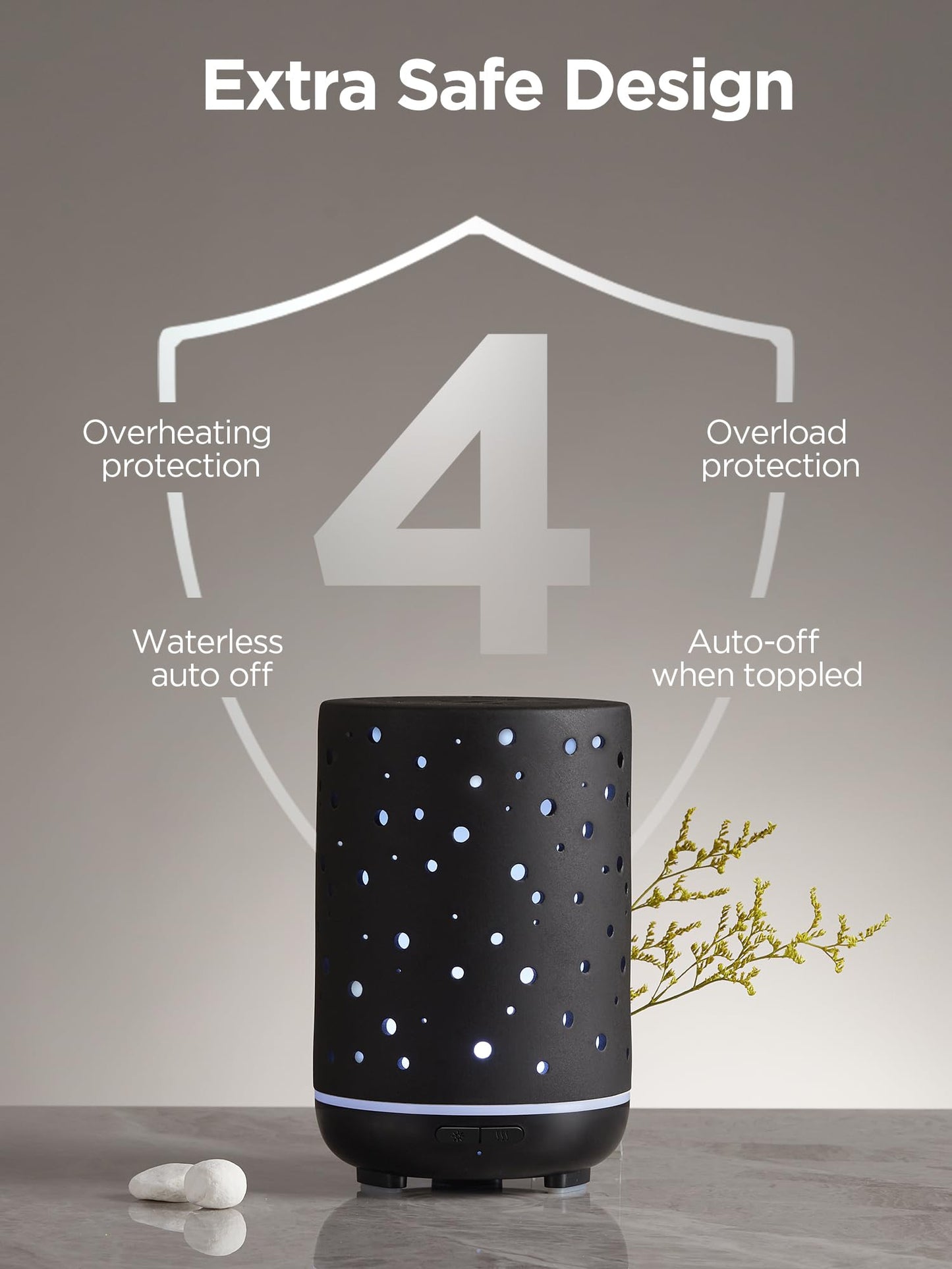 InnoGear 150ml Ceramic Essential Oil Diffuser – Ultrasonic Humidifier, 2 Mist Modes, Auto Off, Black