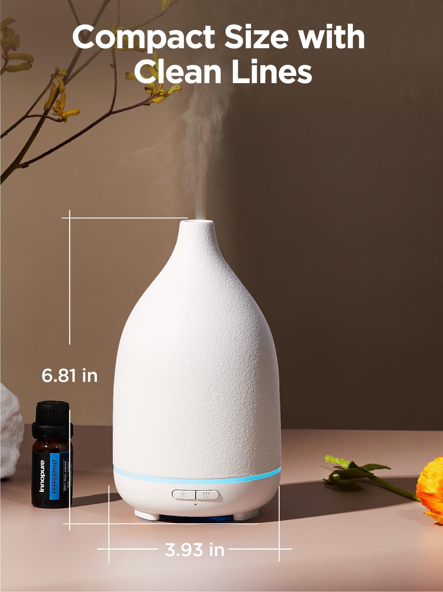 InnoGear 150ML Ceramic Oil Diffuser — Ultrasonic Mist, Auto Off, 2 Modes