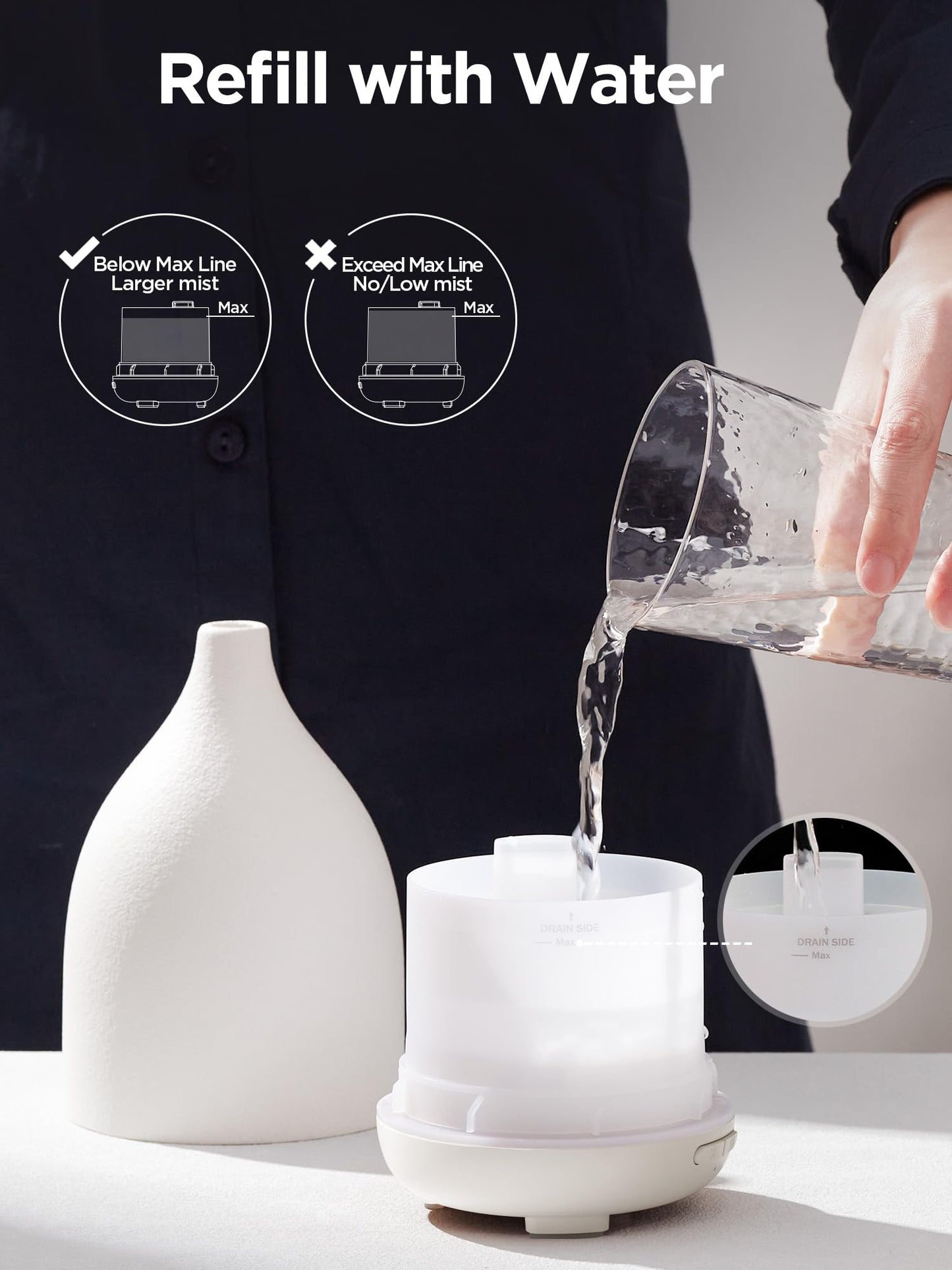 InnoGear 150ML Ceramic Oil Diffuser — Ultrasonic Mist, Auto Off, 2 Modes