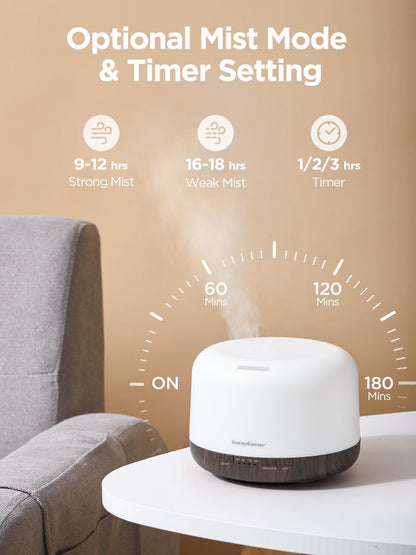 InnoGear 500ml Essential Oil Diffuser with Remote – Ultrasonic Humidifier (Brown)