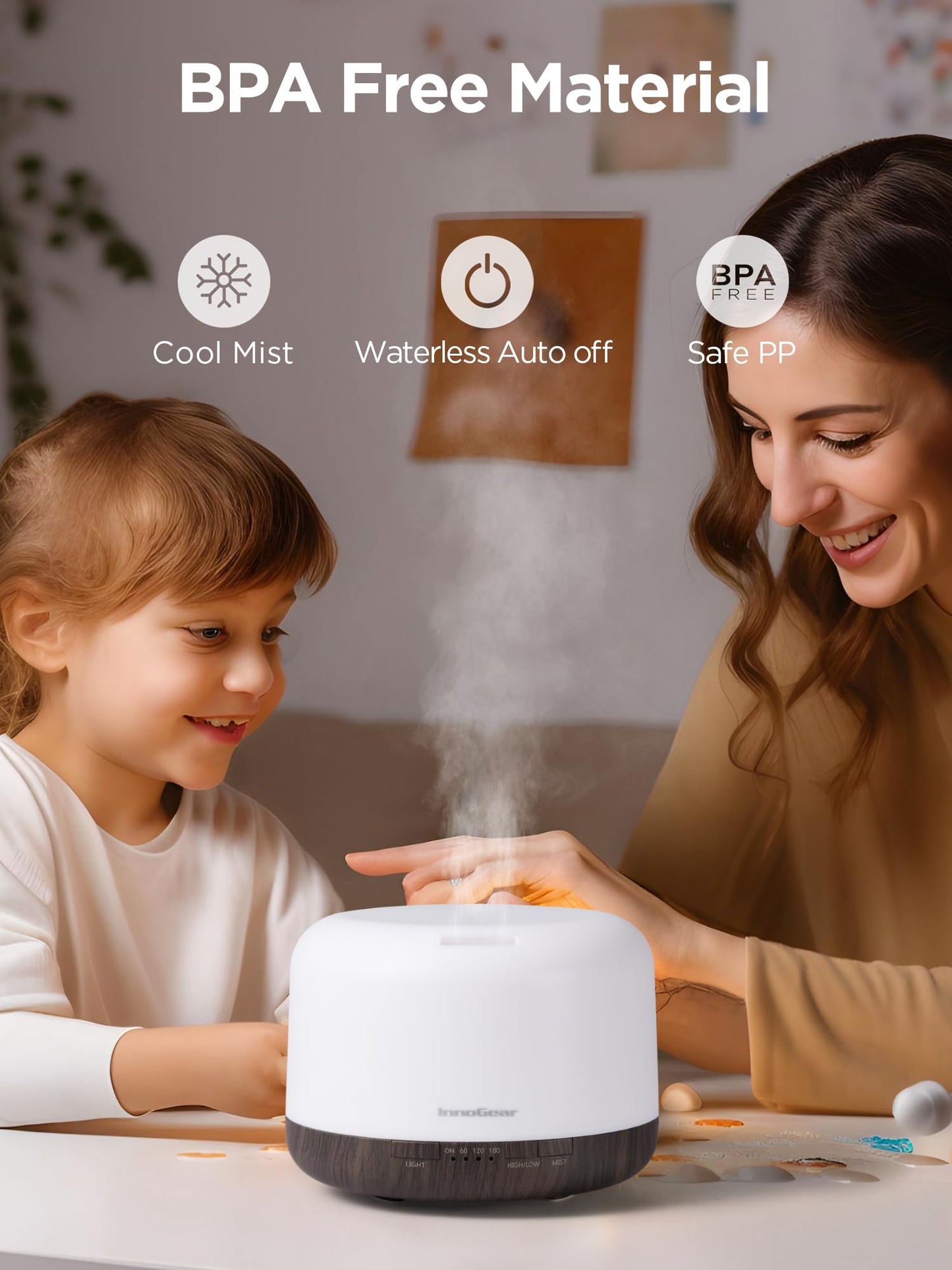 InnoGear 500ml Essential Oil Diffuser with Remote – Ultrasonic Humidifier (Brown)