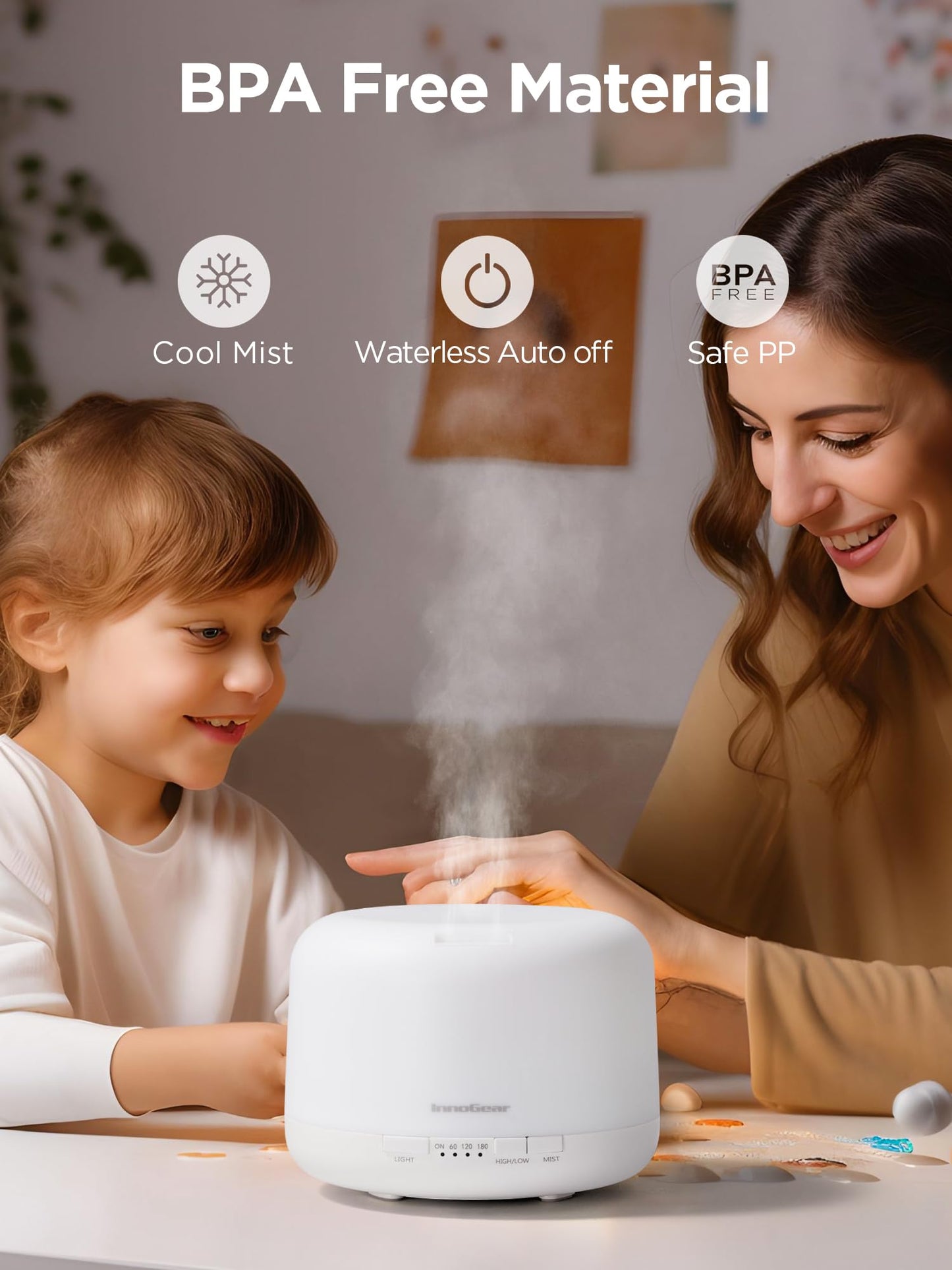 InnoGear 500ml Essential Oil Diffuser with Remote – Large Room Ultrasonic Humidifier & Auto-Off