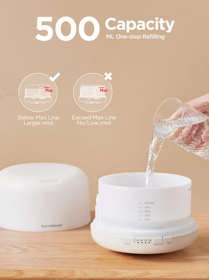 InnoGear 500ml Essential Oil Diffuser with Remote – Large Room Ultrasonic Humidifier & Auto-Off