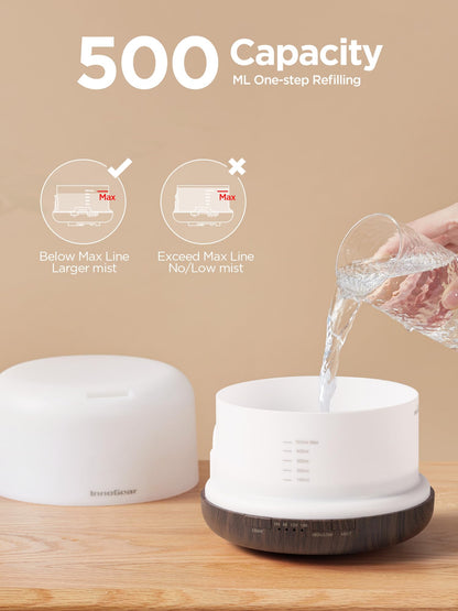 InnoGear 500ml Essential Oil Diffuser with Remote – Ultrasonic Humidifier (Brown)