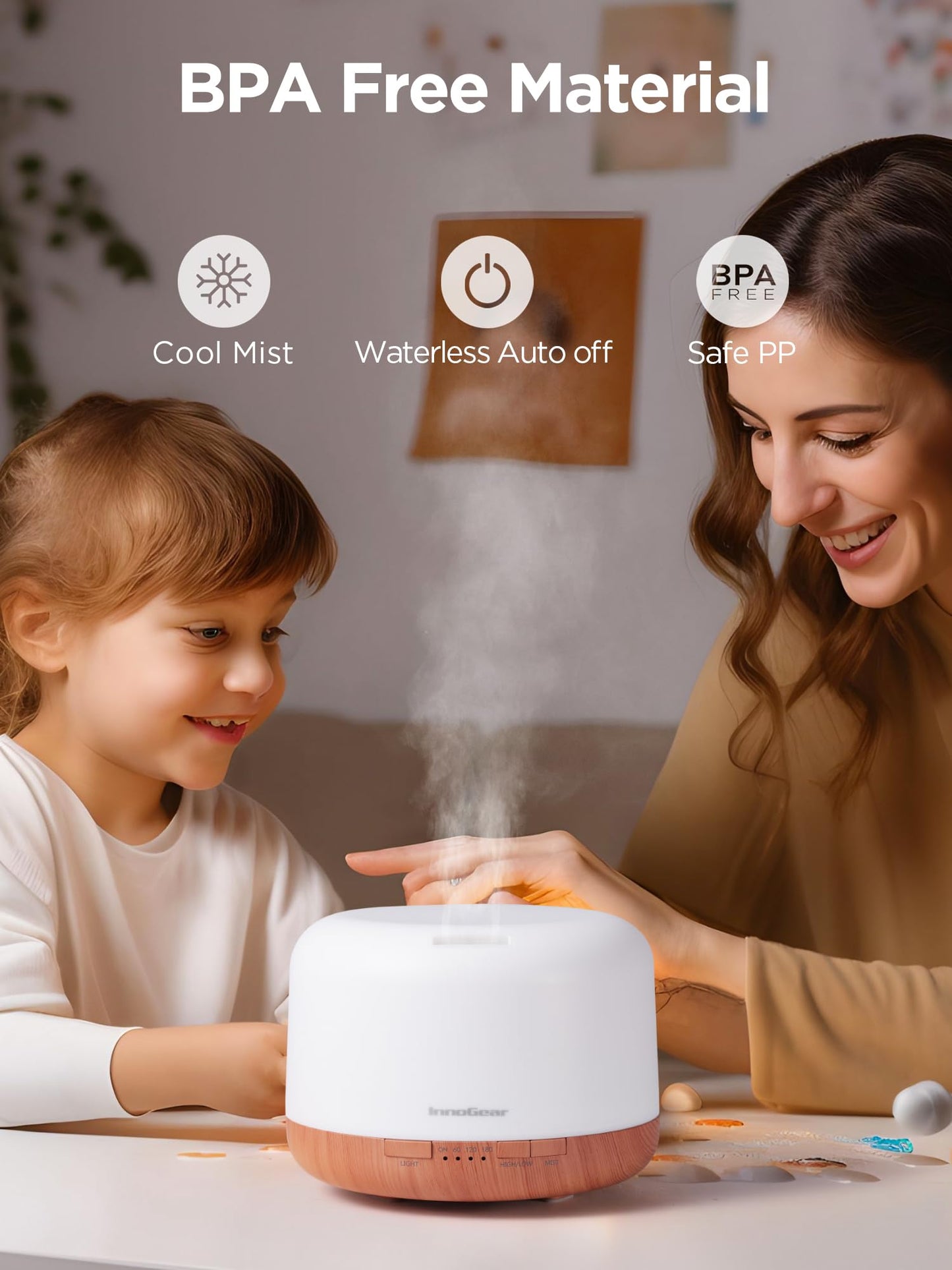 InnoGear 500ml Essential Oil Diffuser with Remote Control – Ultrasonic Humidifier for Large Rooms (Yellow)