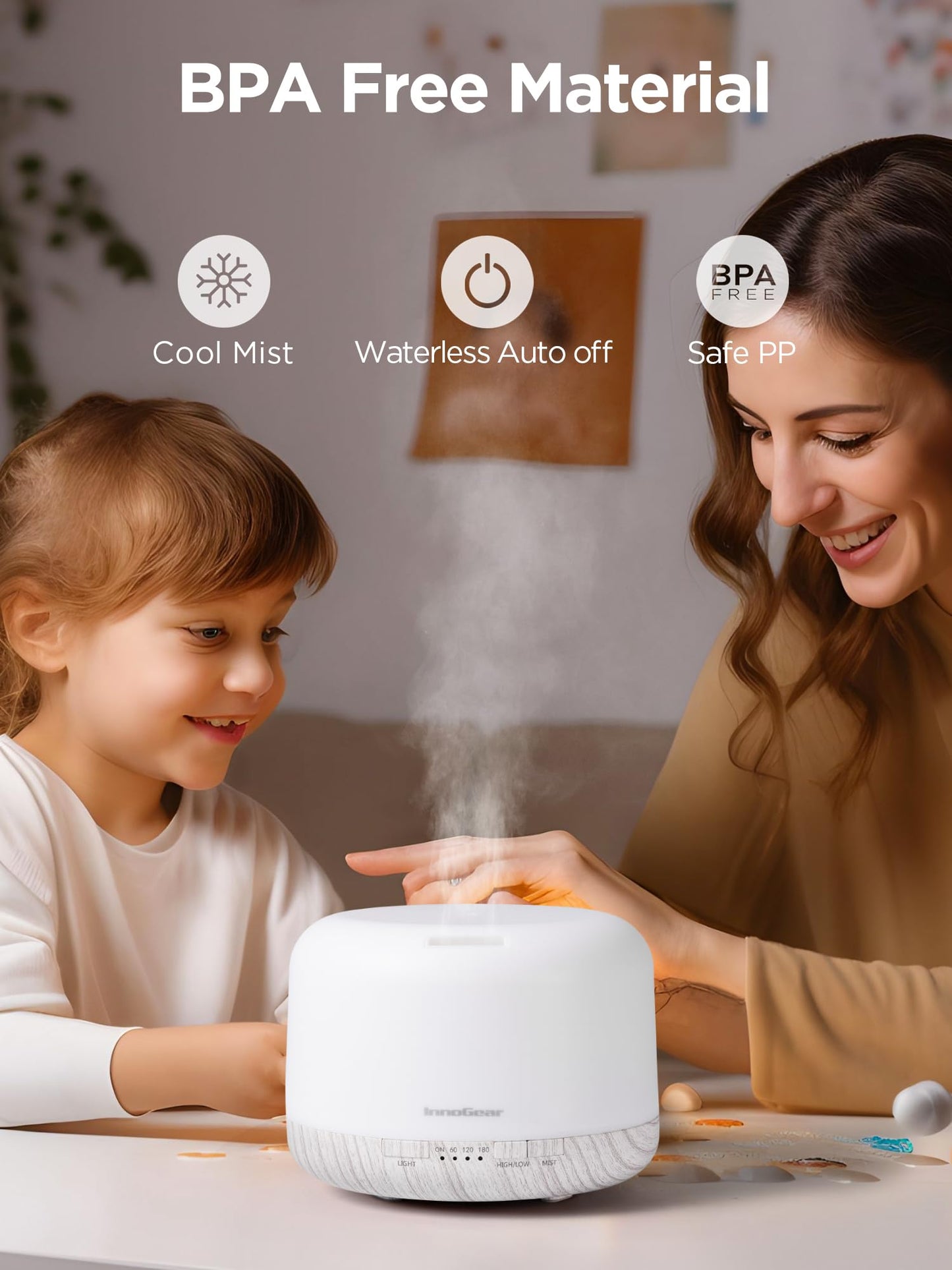 InnoGear 500ml Diffuser with Remote – Ultrasonic Humidifier (White)