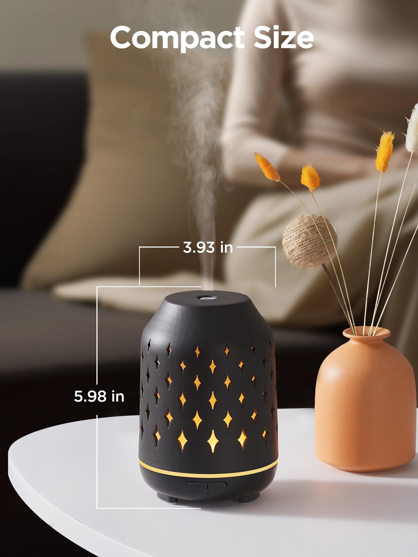 InnoGear Aromatherapy Diffuser 150ml Ceramic – Ultrasonic Humidifier, 2 Mist Modes, Waterless Auto-Off, Black