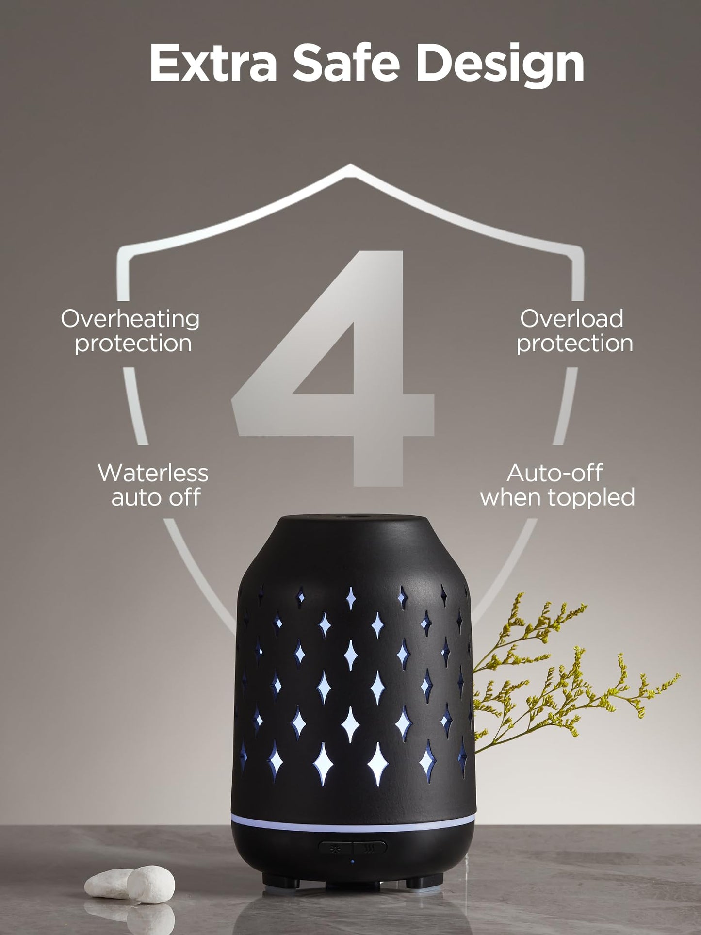 InnoGear Aromatherapy Diffuser 150ml Ceramic – Ultrasonic Humidifier, 2 Mist Modes, Waterless Auto-Off, Black