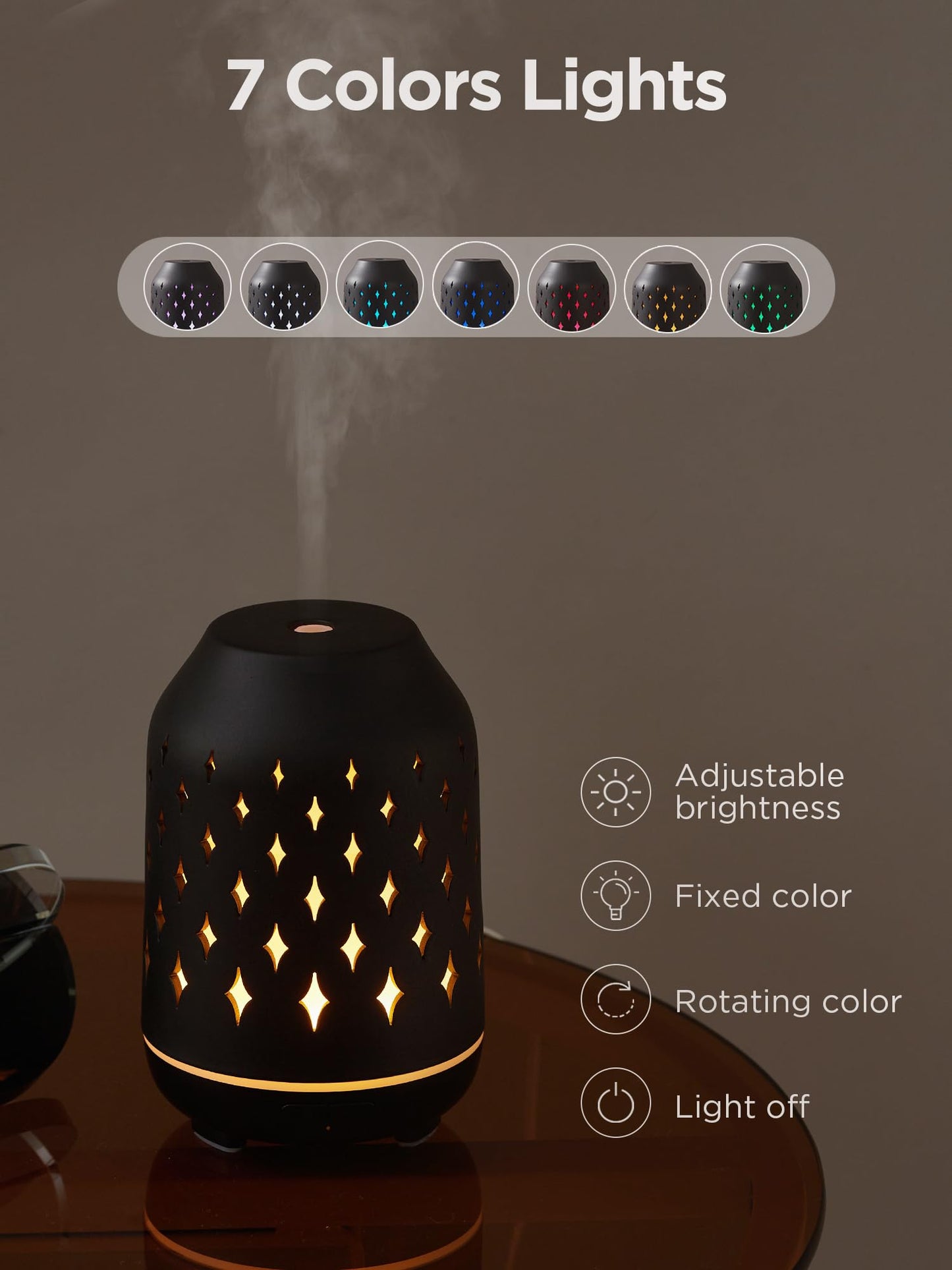 InnoGear Aromatherapy Diffuser 150ml Ceramic – Ultrasonic Humidifier, 2 Mist Modes, Waterless Auto-Off, Black
