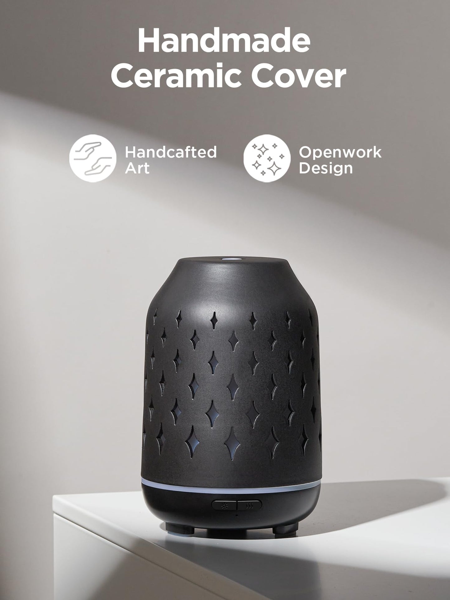 InnoGear Aromatherapy Diffuser 150ml Ceramic – Ultrasonic Humidifier, 2 Mist Modes, Waterless Auto-Off, Black