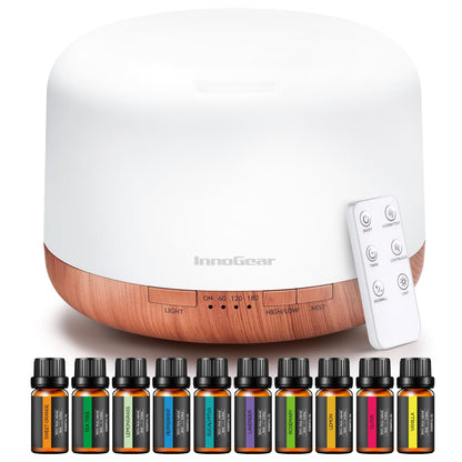 InnoGear Aromatherapy Diffuser & 10 Essential Oils Set - 500ml, Remote