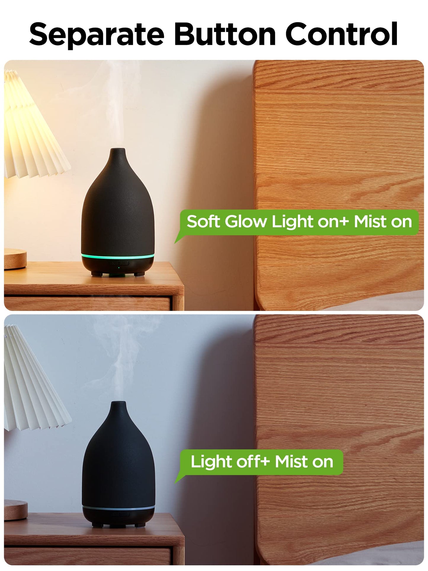InnoGear Ceramic Diffuser 150ML – Ultrasonic Humidifier, 2 Mist Modes, Auto Off, Black
