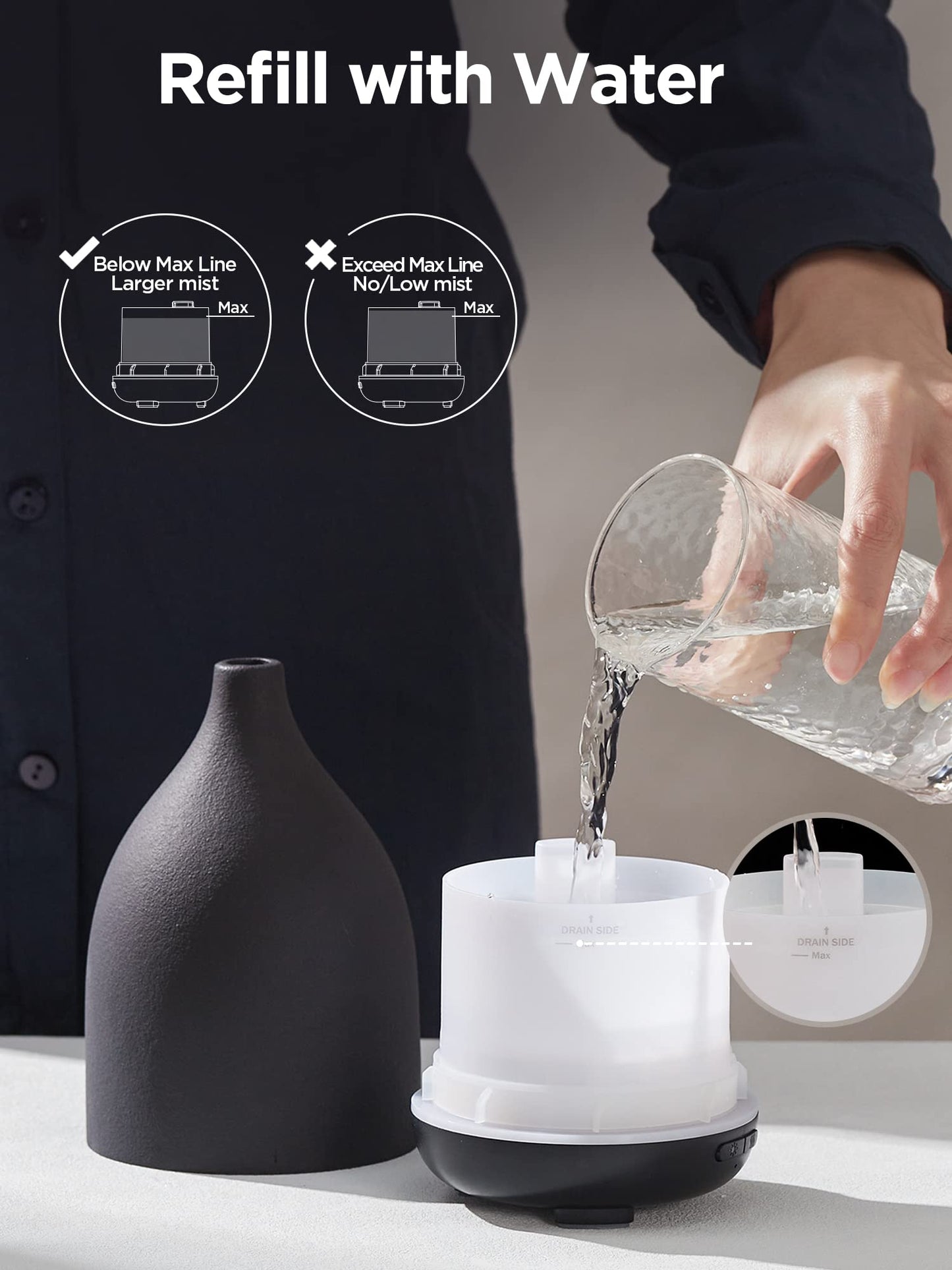 InnoGear Ceramic Diffuser 150ML – Ultrasonic Humidifier, 2 Mist Modes, Auto Off, Black