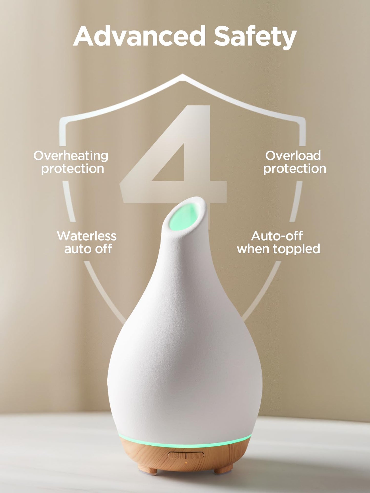 InnoGear 150ml Ceramic Diffuser | White Vase-Shaped Ultrasonic Essential Oil Diffuser