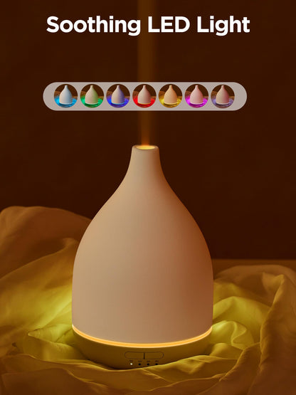 InnoGear Oil Diffuser 300ML Ceramic Diffuser - 4 Timers, Auto Off, Ultrasonic Cool Mist, White Base