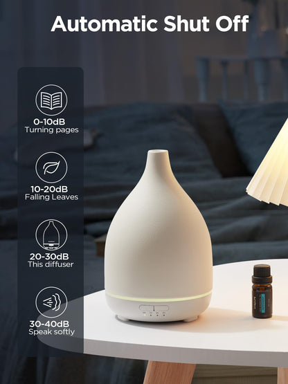 InnoGear Oil Diffuser 300ML Ceramic Diffuser - 4 Timers, Auto Off, Ultrasonic Cool Mist, White Base