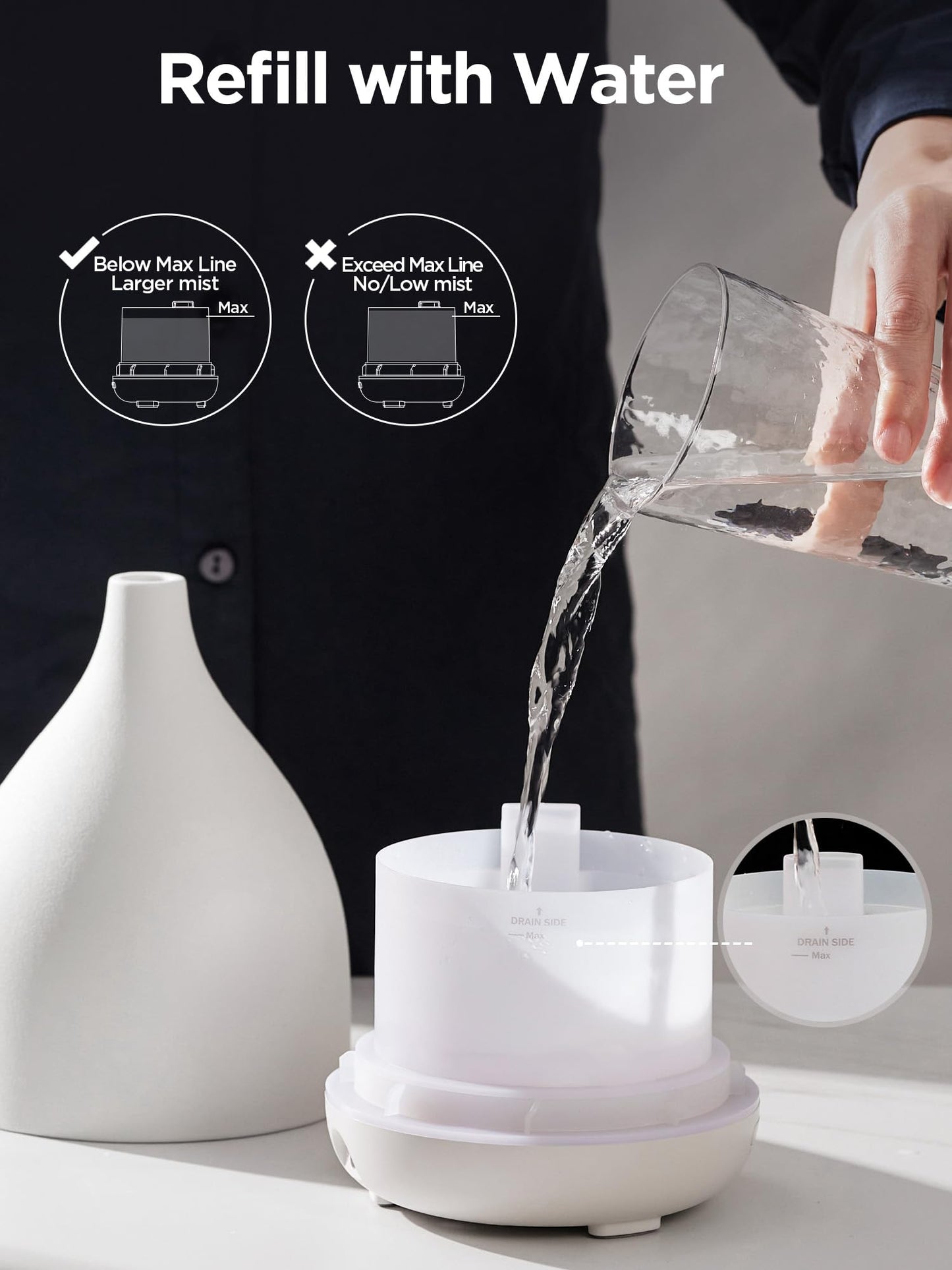 InnoGear Oil Diffuser 300ML Ceramic Diffuser - 4 Timers, Auto Off, Ultrasonic Cool Mist, White Base