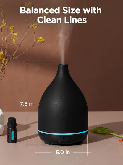 InnoGear 300ML Ceramic Oil Diffuser – Ultrasonic Aromatherapy Humidifier, 4 Timers, Auto-Off, Black