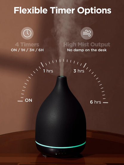 InnoGear 300ML Ceramic Oil Diffuser – Ultrasonic Aromatherapy Humidifier, 4 Timers, Auto-Off, Black