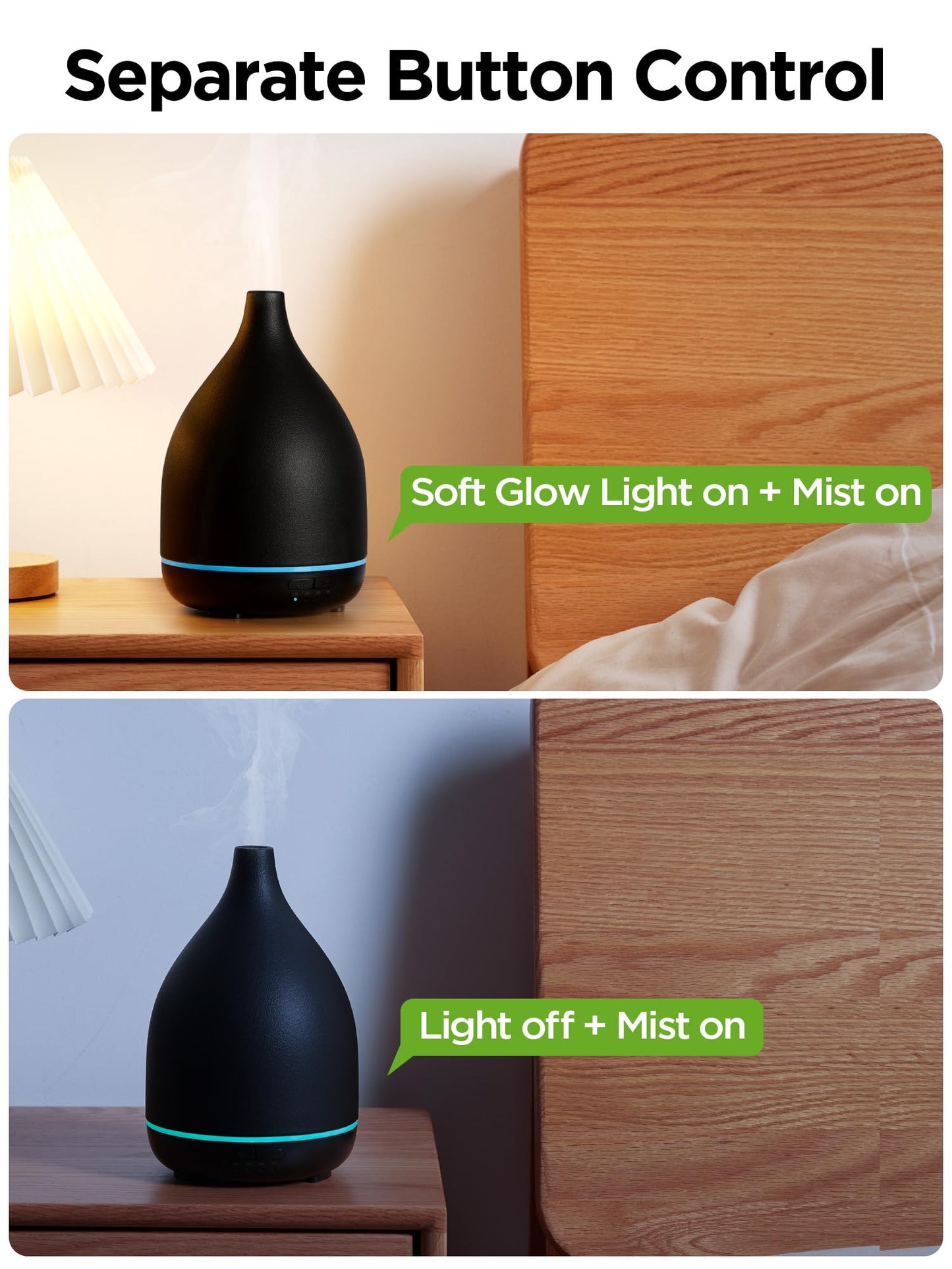 InnoGear 300ML Ceramic Oil Diffuser – Ultrasonic Aromatherapy Humidifier, 4 Timers, Auto-Off, Black
