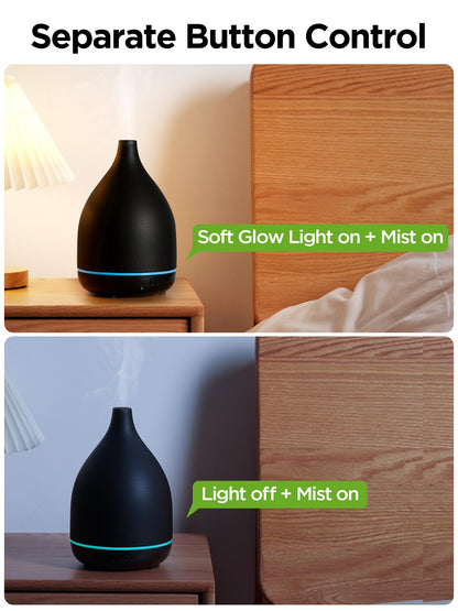 InnoGear 300ML Ceramic Oil Diffuser – Ultrasonic Aromatherapy Humidifier, 4 Timers, Auto-Off, Black