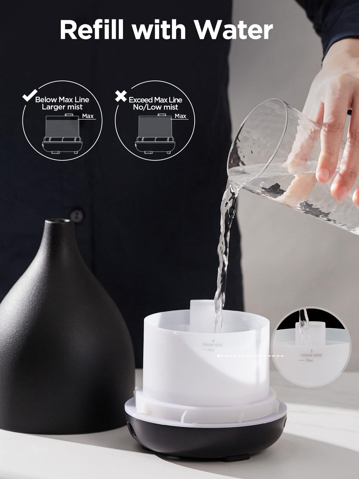 InnoGear 300ML Ceramic Oil Diffuser – Ultrasonic Aromatherapy Humidifier, 4 Timers, Auto-Off, Black