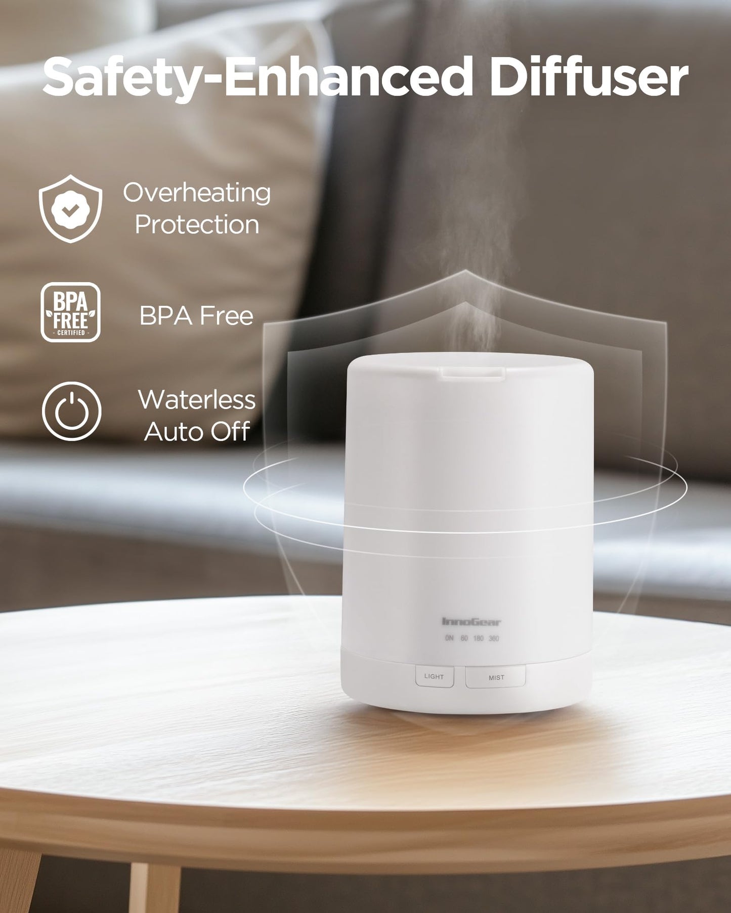 InnoGear 300ML Essential Oil Diffuser - Premium 5-in-1 Ultrasonic Aromatherapy Diffuser with Auto-Off Timer, White
