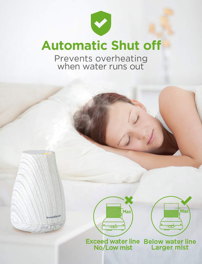 InnoGear Essential Oil Diffuser | Ultrasonic Humidifier for Home Aromatherapy | 7-Color LED, 2 Mist Modes, Auto Off | White & Grey