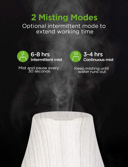 InnoGear Essential Oil Diffuser | Ultrasonic Humidifier for Home Aromatherapy | 7-Color LED, 2 Mist Modes, Auto Off | White & Grey
