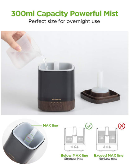 InnoGear 300ml Diffuser | Ultrasonic Essential Oil Humidifier with 4 Timers & Color Lights (Dark)