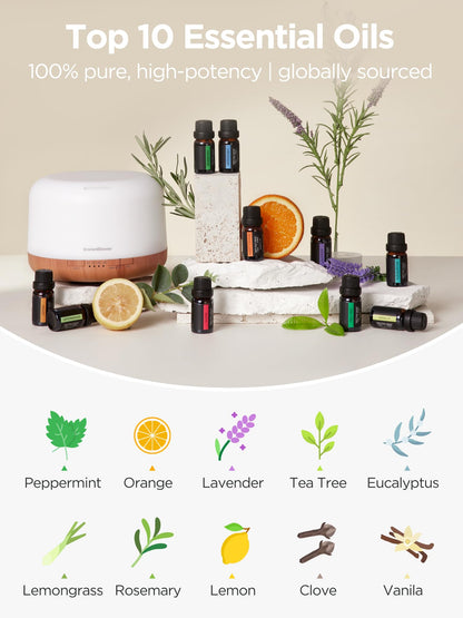 InnoGear Aromatherapy Diffuser & 10 Essential Oils Set - 500ml, Remote