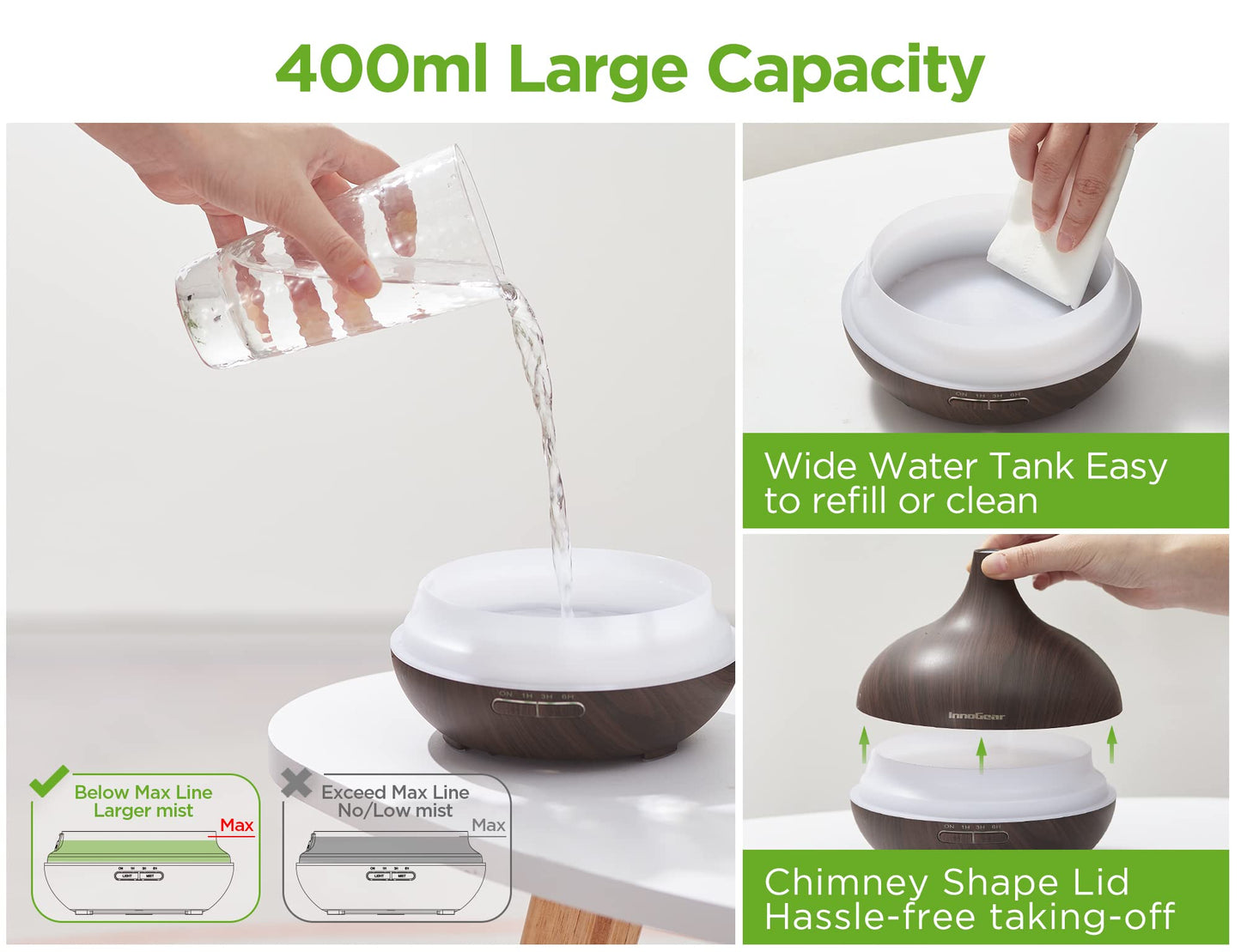 InnoGear Aromatherapy Diffuser & 10 Essential Oils Set — 400ml Ultrasonic Diffuser