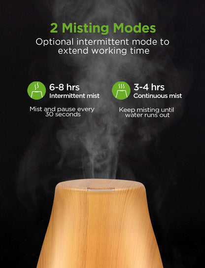 InnoGear Essential Oil Diffuser – Ultrasonic Humidifier, 7-Color LED, 2 Mist Modes, Auto Off, Yellow