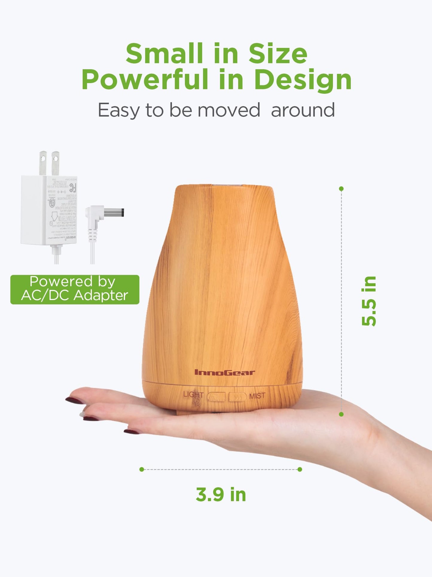 InnoGear Essential Oil Diffuser – Ultrasonic Humidifier, 7-Color LED, 2 Mist Modes, Auto Off, Yellow
