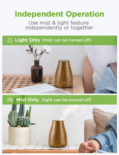 InnoGear Essential Oil Diffuser - Ultrasonic Humidifier with 7-Color LED, 2 Mist Modes, Auto Off, Bronze