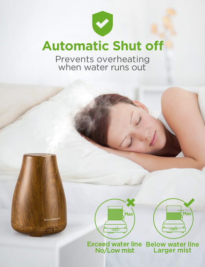 InnoGear Essential Oil Diffuser - Ultrasonic Humidifier with 7-Color LED, 2 Mist Modes, Auto Off, Bronze