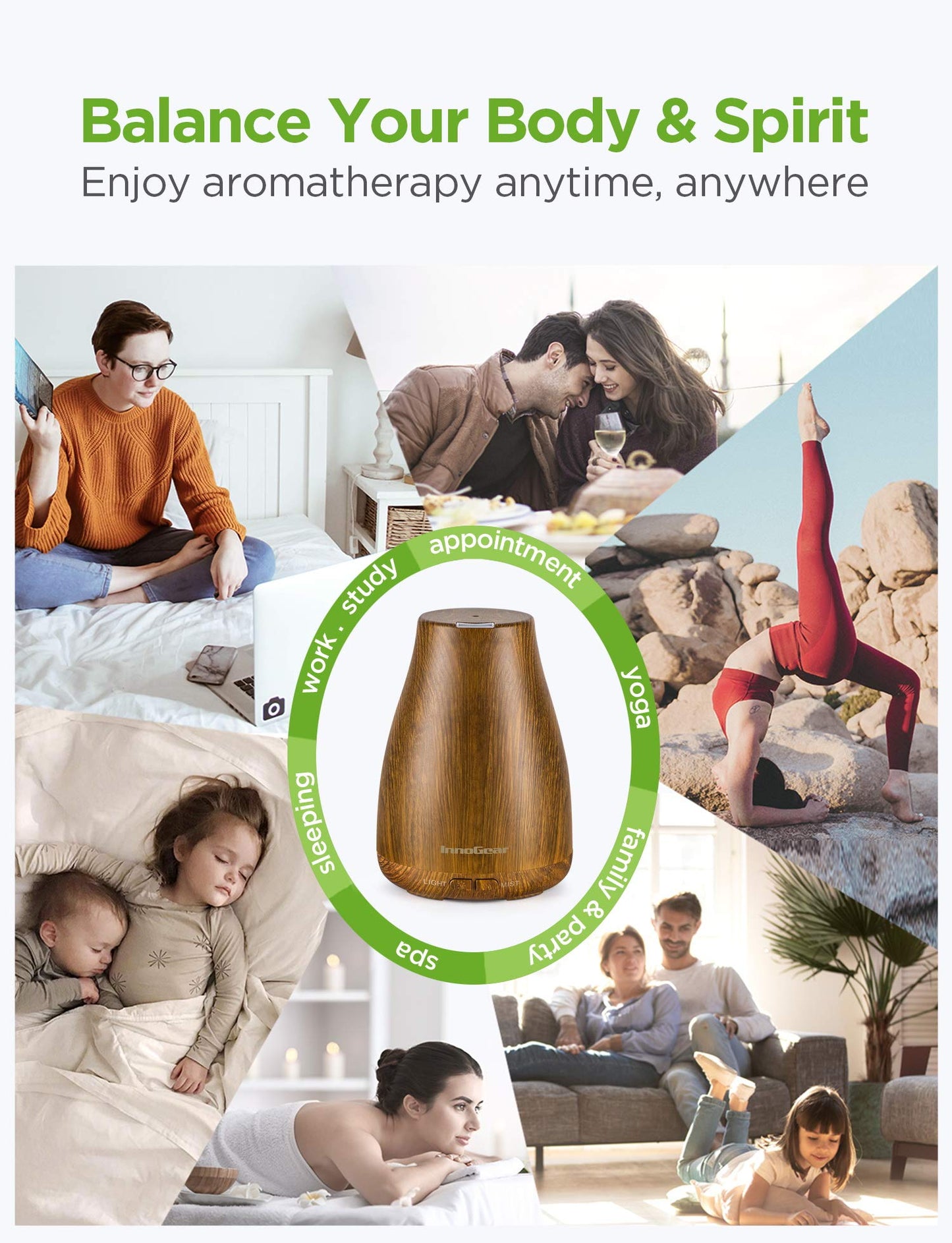 InnoGear Essential Oil Diffuser - Ultrasonic Humidifier with 7-Color LED, 2 Mist Modes, Auto Off, Bronze