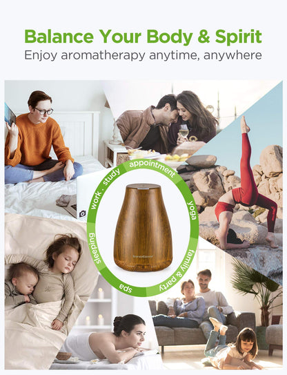 InnoGear Essential Oil Diffuser - Ultrasonic Humidifier with 7-Color LED, 2 Mist Modes, Auto Off, Bronze