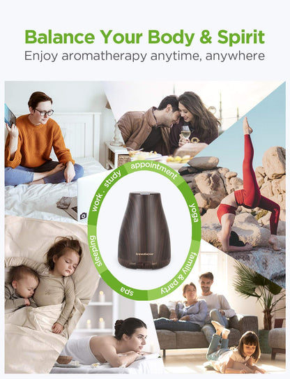 InnoGear Essential Oil Diffuser – Ultrasonic Diffuser for Home Aromatherapy, 7-Color LED, Auto Off, 2 Mist Modes, Brown