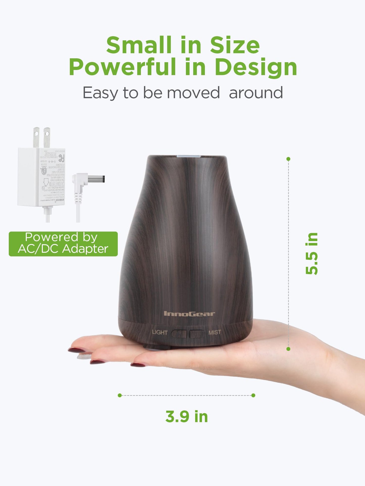 InnoGear Essential Oil Diffuser – Ultrasonic Diffuser for Home Aromatherapy, 7-Color LED, Auto Off, 2 Mist Modes, Brown