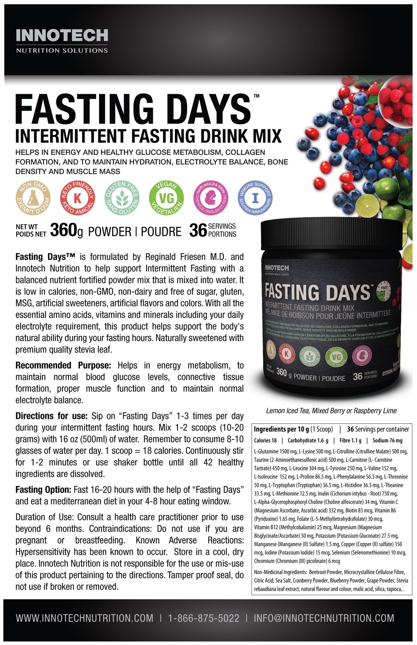 INNOTECH Nutrition Fasting Days Drink Mix - Mixed Berry 360g