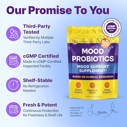InnovixLabs Mood Probiotic – Clinically Studied Digestive & Mood Support, 60 Capsules