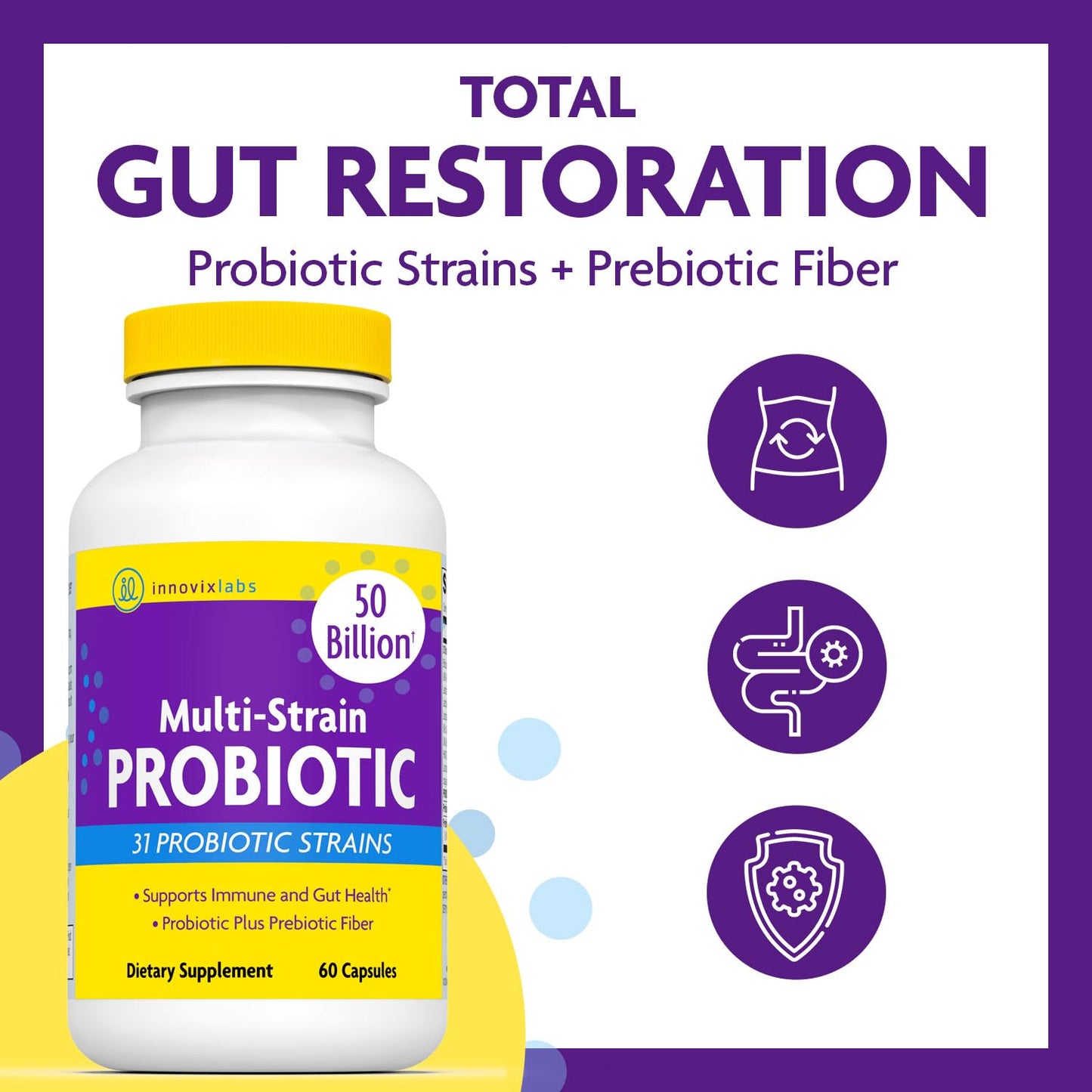 InnovixLabs Probiotics - 50B CFU, 60 Capsules | Gut Health