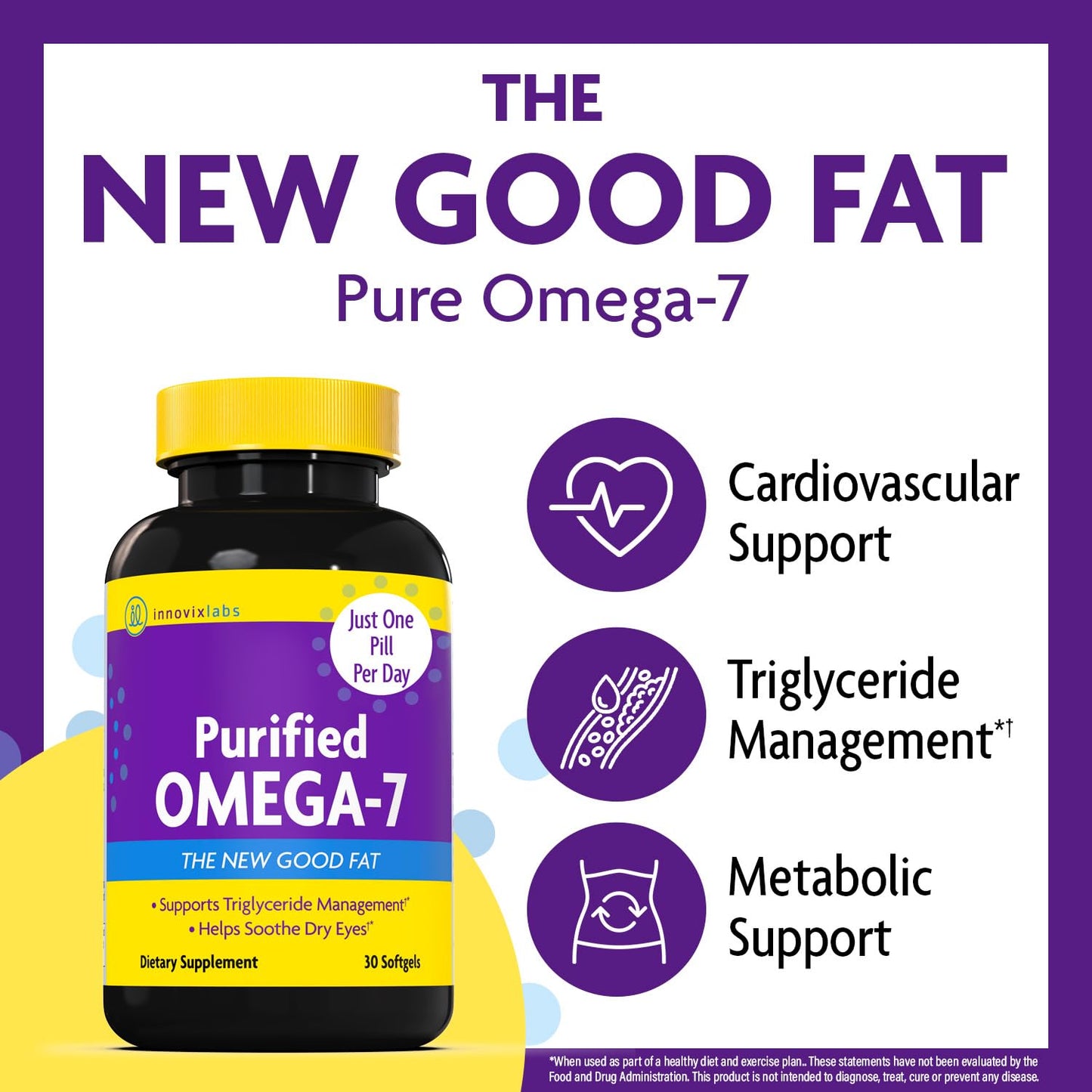 InnovixLabs Purified Omega 7 Supplement - 210 mg Palmitoleic Acid, Metabolism & Triglyceride Support, IFOS Approved, 30 Softgels