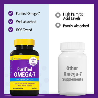 InnovixLabs Purified Omega 7 Supplement - 210 mg Palmitoleic Acid, Metabolism & Triglyceride Support, IFOS Approved, 30 Softgels