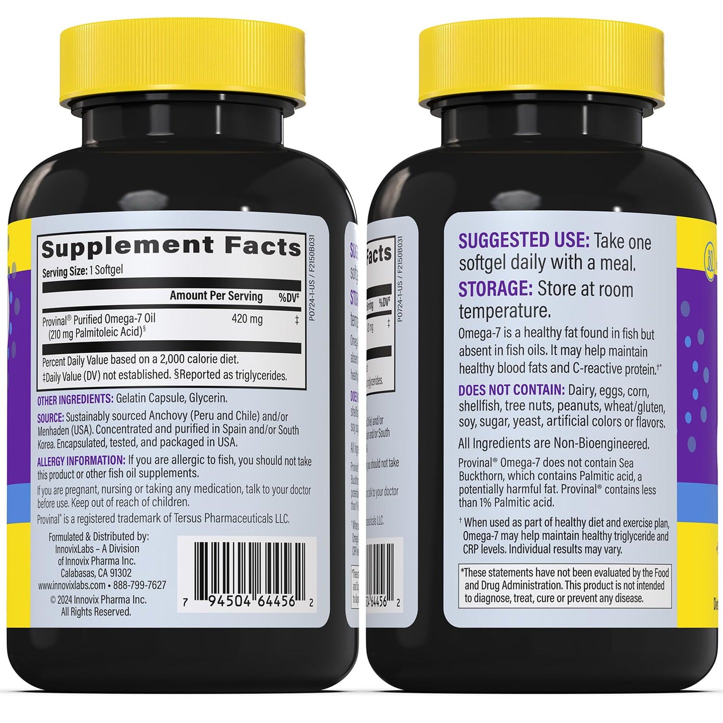 InnovixLabs Purified Omega 7 Supplement - 210 mg Palmitoleic Acid, Metabolism & Triglyceride Support, IFOS Approved, 30 Softgels
